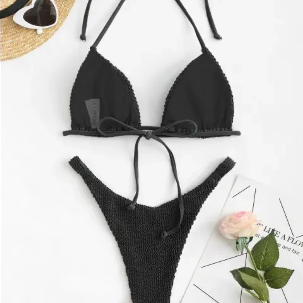 Zaful Black Textured Triangle Bikini - Picture 7 of 7